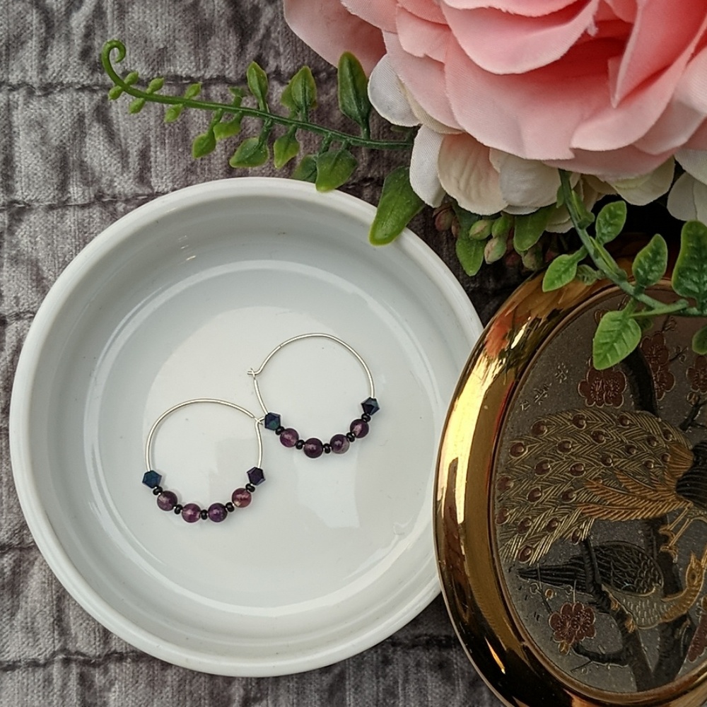 Sterling Silver Amythst Hoops Earrings